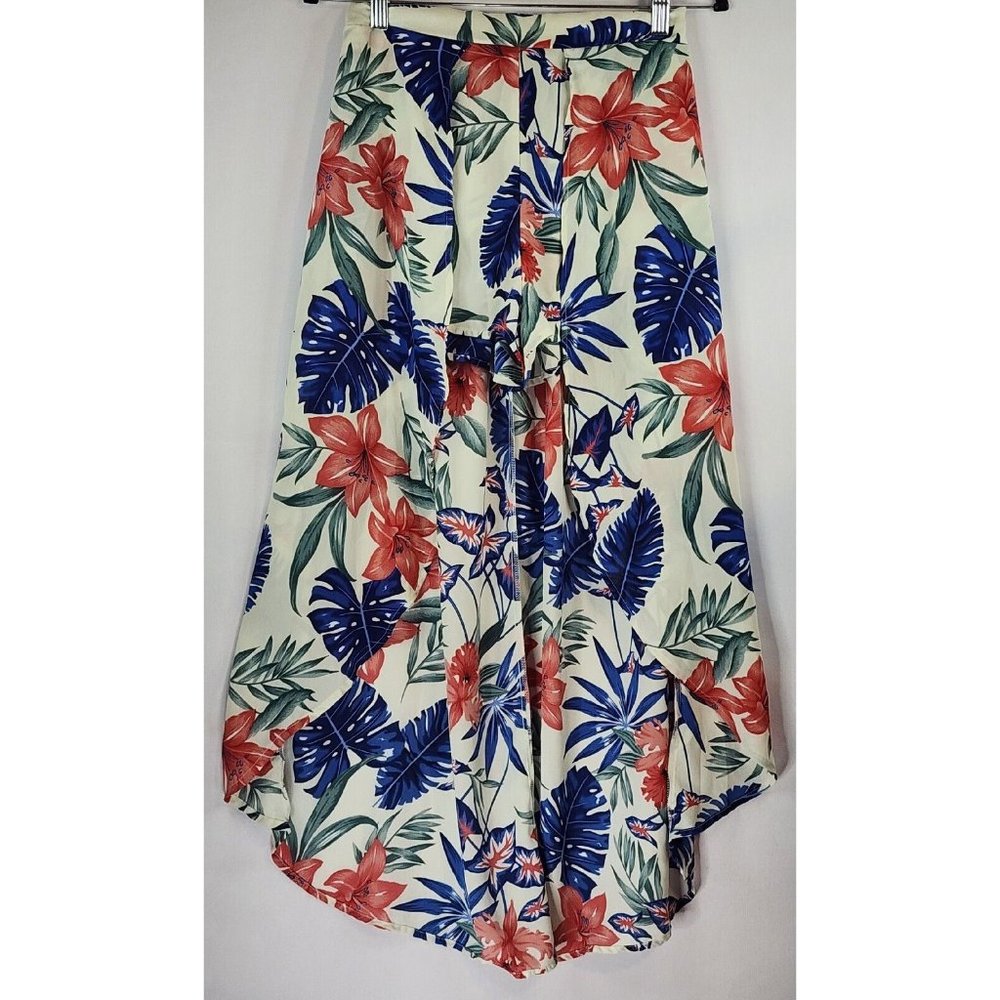 Timing Shorts Womens Medium High Low Skort Floral Pattern Draped Elastic Waist